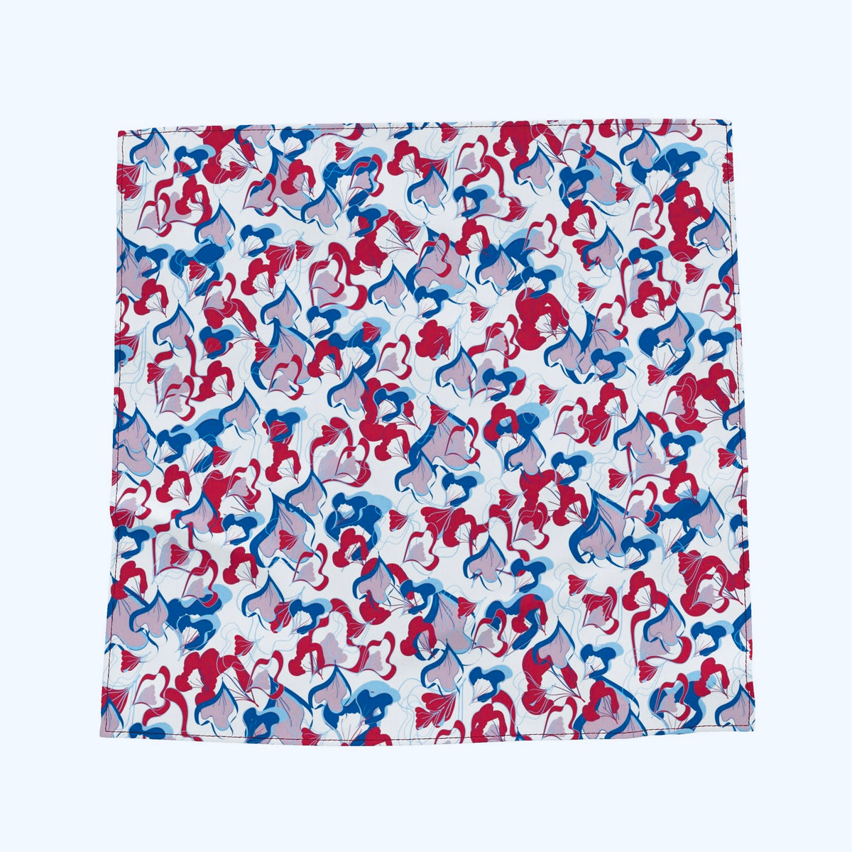 Red white and blue floral bandana front view on white surface