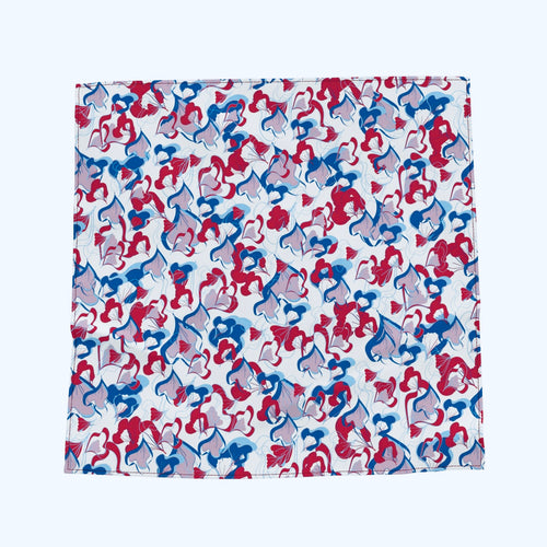 Red white and blue floral bandana front view on white surface
